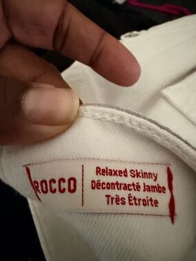 True Religion Rocco Relaxed Skinny Jeans in White with Red Tag